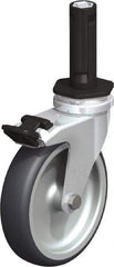 Blickle - 4" Diam x 63/64" Wide x 4-7/8" OAH Stem Mount Swivel Caster with Brake - Rubber Elastomer (TPE), 154 Lb Capacity, Plain Bore Bearing, Round Stem - Benchmark Tooling