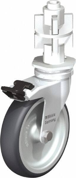 Blickle - 4" Diam x 63/64" Wide x 4-7/8" OAH Metal Expander Mount Swivel Caster with Brake - Rubber Elastomer (TPE), 154 Lb Capacity, Plain Bore Bearing, Metal Expander Stem - Benchmark Tooling