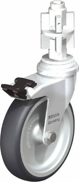 Blickle - 4" Diam x 63/64" Wide x 4-7/8" OAH Metal Expander Mount Swivel Caster with Brake - Rubber Elastomer (TPE), 154 Lb Capacity, Plain Bore Bearing, Metal Expander Stem - Benchmark Tooling