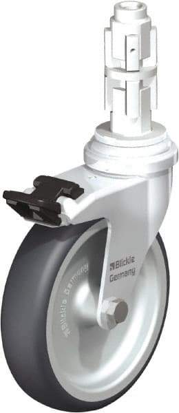 Blickle - 4" Diam x 63/64" Wide x 4-7/8" OAH Metal Expander Mount Swivel Caster with Brake - Rubber Elastomer (TPE), 154 Lb Capacity, Plain Bore Bearing, Metal Expander Stem - Benchmark Tooling