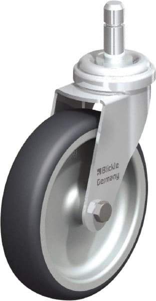 Blickle - 4" Diam x 63/64" Wide x 4-49/64" OAH Stem Mount Swivel Caster - Rubber Elastomer (TPE), 154 Lb Capacity, Plain Bore Bearing, Friction Stem - Benchmark Tooling