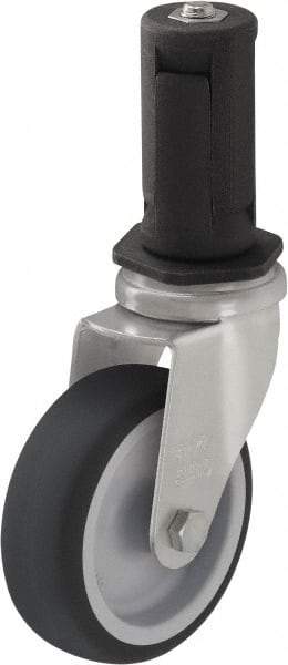 Blickle - 3" Diam x 63/64" Wide x 4" OAH Stem Mount Swivel Caster - Rubber Elastomer (TPE), 165 Lb Capacity, Plain Bore Bearing, Round Stem - Benchmark Tooling