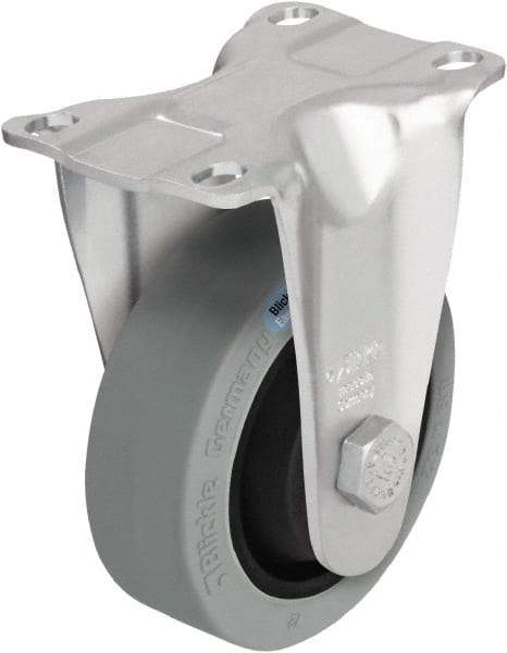 Blickle - 3-1/2" Diam x 1-1/4" Wide x 4-11/16" OAH Top Plate Mount Rigid Caster - Solid Rubber, 350 Lb Capacity, Ball Bearing, 3-5/8 x 2-1/2" Plate - Benchmark Tooling