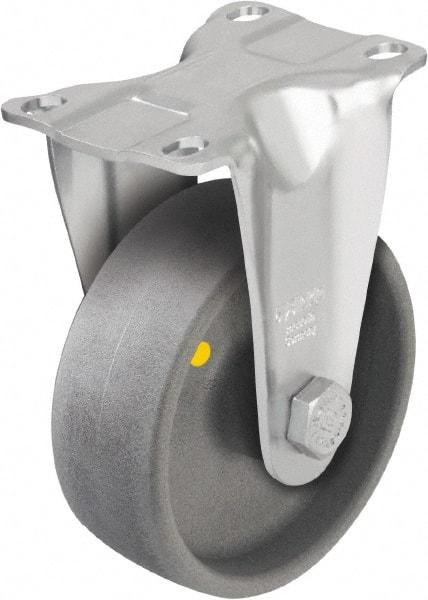 Blickle - 4" Diam x 1-7/16" Wide x 5-1/8" OAH Top Plate Mount Rigid Caster - Impact-Resistant Nylon, 400 Lb Capacity, Plain Bore Bearing, 3-5/8 x 2-1/2" Plate - Benchmark Tooling
