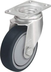 Blickle - 4" Diam x 1-1/4" Wide x 5-1/8" OAH Top Plate Mount Swivel Caster - Thermoplastic Polyurethane, 400 Lb Capacity, Ball Bearing, 3-5/8 x 2-1/2" Plate - Benchmark Tooling