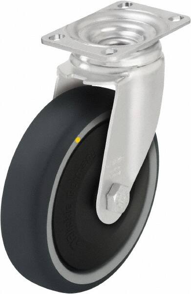 Blickle - 5" Diam x 1-1/4" Wide x 6-1/8" OAH Top Plate Mount Swivel Caster - Thermoplastic Polyurethane, 400 Lb Capacity, Ball Bearing, 3-5/8 x 2-1/2" Plate - Benchmark Tooling