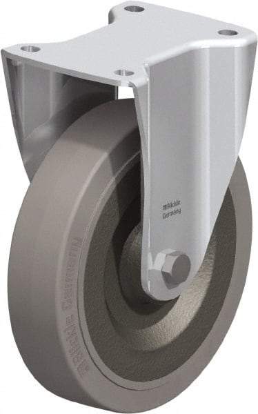 Blickle - 8" Diam x 1-31/32" Wide x 9-41/64" OAH Top Plate Mount Rigid Caster - Solid Rubber, 1,320 Lb Capacity, Ball Bearing, 5-1/2 x 4-3/8" Plate - Benchmark Tooling