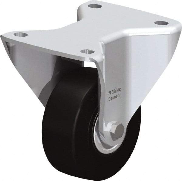 Blickle - 4" Diam x 1-17/32" Wide x 6-1/2" OAH Top Plate Mount Rigid Caster - Solid Rubber, 594 Lb Capacity, Ball Bearing, 5-1/2 x 4-3/8" Plate - Benchmark Tooling