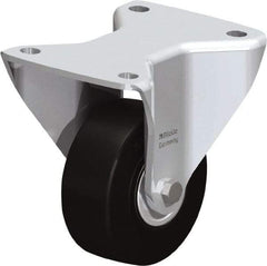 Blickle - 4" Diam x 1-17/32" Wide x 6-1/2" OAH Top Plate Mount Rigid Caster - Solid Rubber, 594 Lb Capacity, Ball Bearing, 5-1/2 x 4-3/8" Plate - Benchmark Tooling