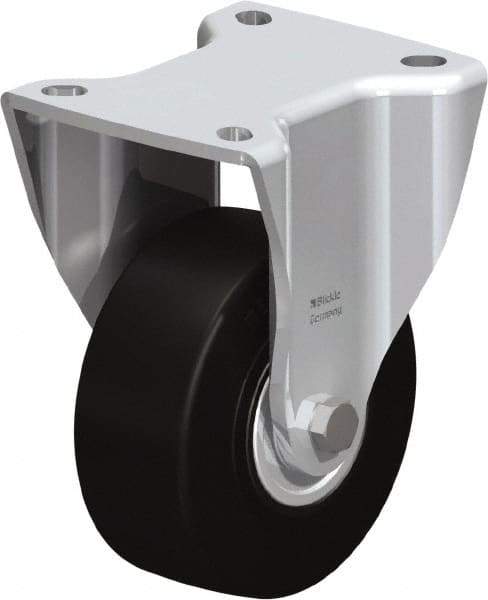 Blickle - 4" Diam x 1-37/64" Wide x 5-1/2" OAH Top Plate Mount Rigid Caster - Solid Rubber, 594 Lb Capacity, Ball Bearing, 3-15/16 x 3-3/8" Plate - Benchmark Tooling