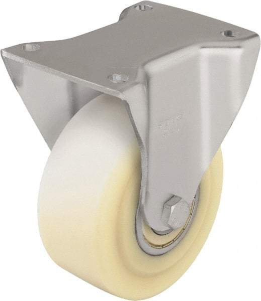 Blickle - 4" Diam x 1-37/64" Wide x 5-1/2" OAH Top Plate Mount Rigid Caster - Impact-Resistant Cast Nylon, 1,540 Lb Capacity, Ball Bearing, 5-1/2 x 4-3/8" Plate - Benchmark Tooling