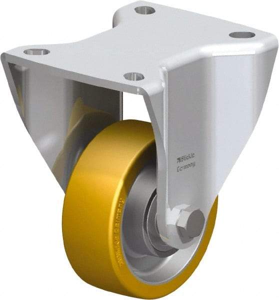 Blickle - 3" Diam x 1-11/64" Wide x 4-23/32" OAH Top Plate Mount Rigid Caster - Polyurethane-Elastomer Blickle Softhane, 396 Lb Capacity, Ball Bearing, 3-15/16 x 3-3/8" Plate - Benchmark Tooling