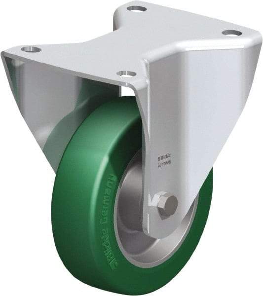 Blickle - 5" Diam x 1-37/64" Wide x 6-1/2" OAH Top Plate Mount Rigid Caster - Polyurethane-Elastomer Blickle Softhane, 770 Lb Capacity, Ball Bearing, 5-1/2 x 4-3/8" Plate - Benchmark Tooling