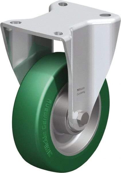 Blickle - 5" Diam x 1-37/64" Wide x 6-1/2" OAH Top Plate Mount Rigid Caster - Polyurethane-Elastomer Blickle Softhane, 770 Lb Capacity, Ball Bearing, 3-15/16 x 3-3/8" Plate - Benchmark Tooling