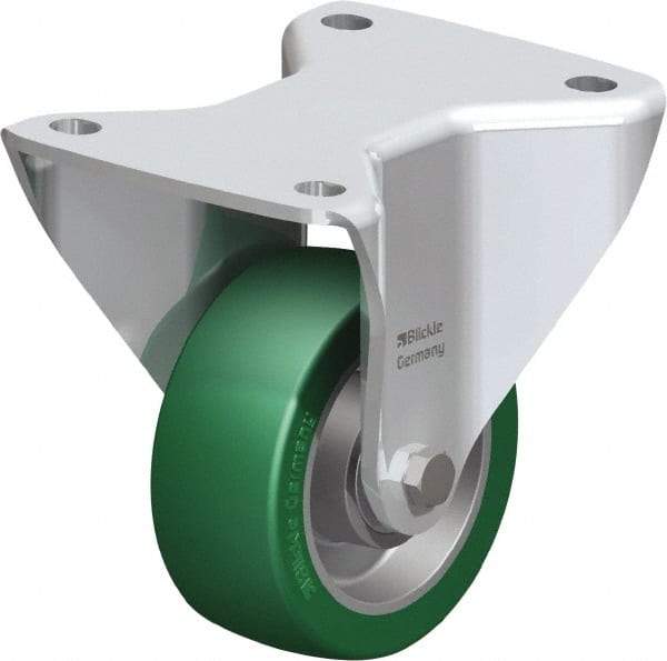 Blickle - 4" Diam x 1-37/64" Wide x 5-1/2" OAH Top Plate Mount Rigid Caster - Polyurethane-Elastomer Blickle Softhane, 660 Lb Capacity, Ball Bearing, 5-1/2 x 4-3/8" Plate - Benchmark Tooling