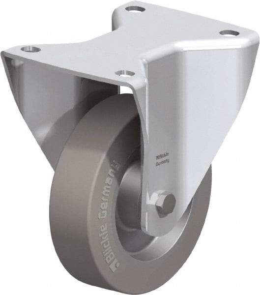 Blickle - 5" Diam x 1-37/64" Wide x 6-1/2" OAH Top Plate Mount Rigid Caster - Solid Rubber, 550 Lb Capacity, Ball Bearing, 5-1/2 x 4-3/8" Plate - Benchmark Tooling