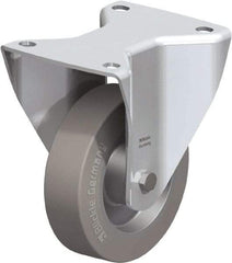 Blickle - 5" Diam x 1-37/64" Wide x 6-1/2" OAH Top Plate Mount Rigid Caster - Solid Rubber, 550 Lb Capacity, Ball Bearing, 5-1/2 x 4-3/8" Plate - Benchmark Tooling