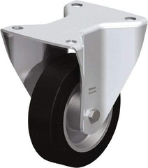 Blickle - 5" Diam x 1-37/64" Wide x 6-1/2" OAH Top Plate Mount Rigid Caster - Solid Rubber, 550 Lb Capacity, Ball Bearing, 5-1/2 x 4-3/8" Plate - Benchmark Tooling