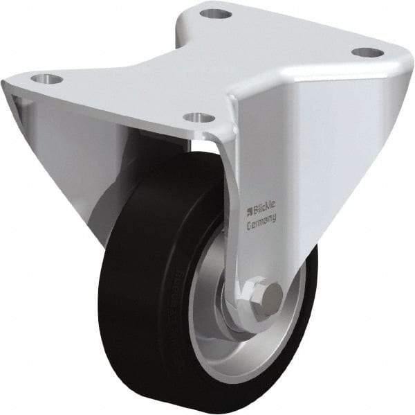 Blickle - 5" Diam x 1-37/64" Wide x 5-1/2" OAH Top Plate Mount Rigid Caster - Solid Rubber, 440 Lb Capacity, Ball Bearing, 5-1/2 x 4-3/8" Plate - Benchmark Tooling