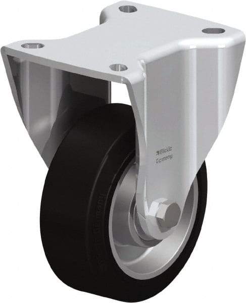 Blickle - 4" Diam x 1-37/64" Wide x 5-1/2" OAH Top Plate Mount Rigid Caster - Solid Rubber, 440 Lb Capacity, Ball Bearing, 3-15/16 x 3-3/8" Plate - Benchmark Tooling