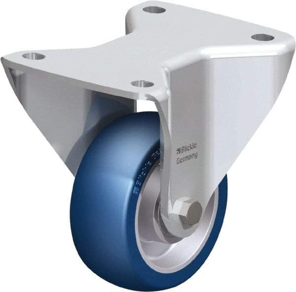 Blickle - 4" Diam x 1-37/64" Wide x 5-1/2" OAH Top Plate Mount Rigid Caster - Polyurethane-Elastomer Blickle Besthane, 660 Lb Capacity, Ball Bearing, 5-1/2 x 4-3/8" Plate - Benchmark Tooling
