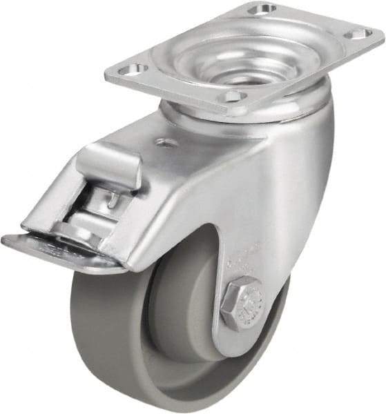 Blickle - 3-1/2" Diam x 1-1/4" Wide x 4-11/16" OAH Top Plate Mount Swivel Caster with Brake - Impact-Resistant Nylon, 400 Lb Capacity, Ball Bearing, 3-5/8 x 2-1/2" Plate - Benchmark Tooling