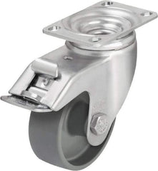 Blickle - 3-1/2" Diam x 1-1/4" Wide x 4-11/16" OAH Top Plate Mount Swivel Caster with Brake - Impact-Resistant Nylon, 400 Lb Capacity, Plain Bore Bearing, 3-5/8 x 2-1/2" Plate - Benchmark Tooling