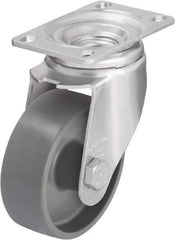 Blickle - 3-1/2" Diam x 1-1/4" Wide x 4-11/16" OAH Top Plate Mount Swivel Caster - Impact-Resistant Nylon, 400 Lb Capacity, Plain Bore Bearing, 3-5/8 x 2-1/2" Plate - Benchmark Tooling