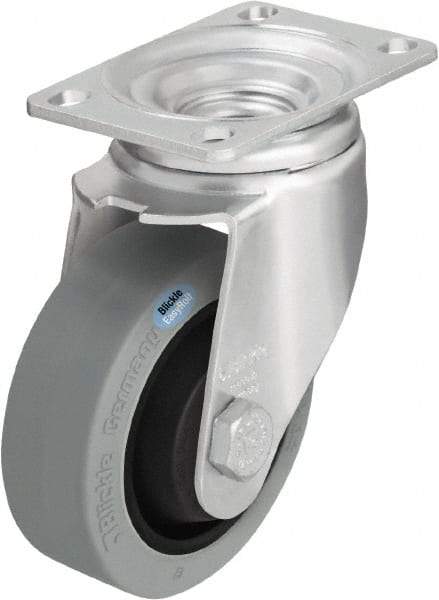 Blickle - 3-1/2" Diam x 1-1/4" Wide x 4-11/16" OAH Top Plate Mount Swivel Caster - Solid Rubber, 350 Lb Capacity, Ball Bearing, 3-5/8 x 2-1/2" Plate - Benchmark Tooling