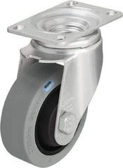 Blickle - 4" Diam x 1-3/8" Wide x 5-1/8" OAH Top Plate Mount Swivel Caster - Solid Rubber, 400 Lb Capacity, Ball Bearing, 3-5/8 x 2-1/2" Plate - Benchmark Tooling