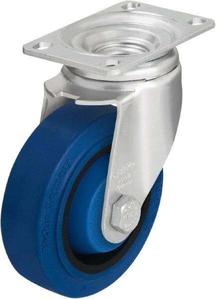 Blickle - 4" Diam x 1-3/8" Wide x 5-1/8" OAH Top Plate Mount Swivel Caster - Solid Rubber, 400 Lb Capacity, Ball Bearing, 3-5/8 x 2-1/2" Plate - Benchmark Tooling