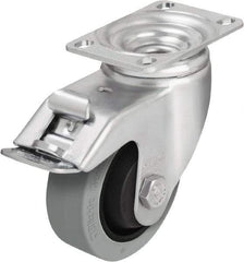 Blickle - 4" Diam x 1-3/8" Wide x 5-1/8" OAH Top Plate Mount Swivel Caster with Brake - Solid Rubber, 400 Lb Capacity, Ball Bearing, 3-5/8 x 2-1/2" Plate - Benchmark Tooling