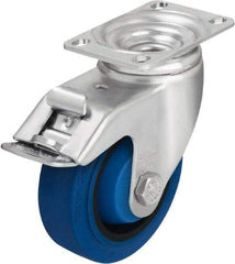 Blickle - 4" Diam x 1-3/8" Wide x 5-1/8" OAH Top Plate Mount Swivel Caster with Brake - Solid Rubber, 400 Lb Capacity, Ball Bearing, 3-5/8 x 2-1/2" Plate - Benchmark Tooling