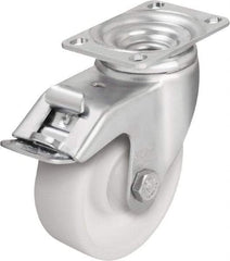 Blickle - 5" Diam x 1-9/16" Wide x 6-1/8" OAH Top Plate Mount Swivel Caster with Brake - Impact-Resistant Nylon, 400 Lb Capacity, Ball Bearing, 3-5/8 x 2-1/2" Plate - Benchmark Tooling