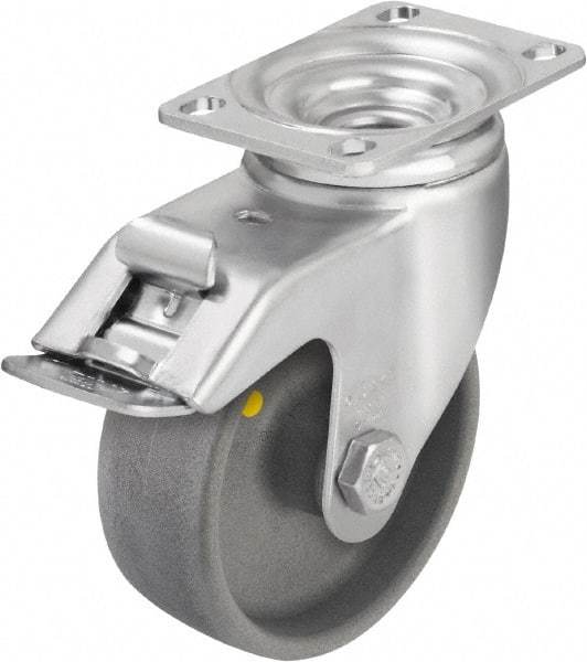 Blickle - 4" Diam x 1-7/16" Wide x 5-1/8" OAH Top Plate Mount Swivel Caster with Brake - Impact-Resistant Nylon, 400 Lb Capacity, Ball Bearing, 3-5/8 x 2-1/2" Plate - Benchmark Tooling