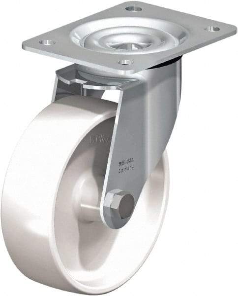 Blickle - 4" Diam x 1-7/16" Wide x 5-1/8" OAH Top Plate Mount Swivel Caster - Impact-Resistant Nylon, 400 Lb Capacity, Ball Bearing, 3-5/8 x 2-1/2" Plate - Benchmark Tooling