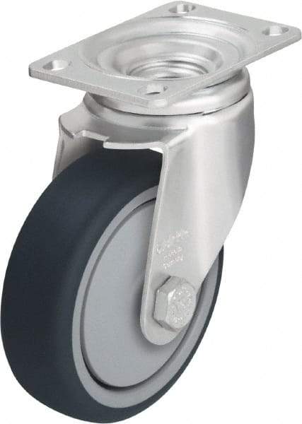 Blickle - 5" Diam x 1-1/4" Wide x 6-1/8" OAH Top Plate Mount Swivel Caster - Thermoplastic Polyurethane, 400 Lb Capacity, Ball Bearing, 3-5/8 x 2-1/2" Plate - Benchmark Tooling