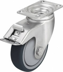 Blickle - 5" Diam x 1-1/4" Wide x 6-1/8" OAH Top Plate Mount Swivel Caster with Brake - Thermoplastic Polyurethane, 400 Lb Capacity, Ball Bearing, 3-5/8 x 2-1/2" Plate - Benchmark Tooling