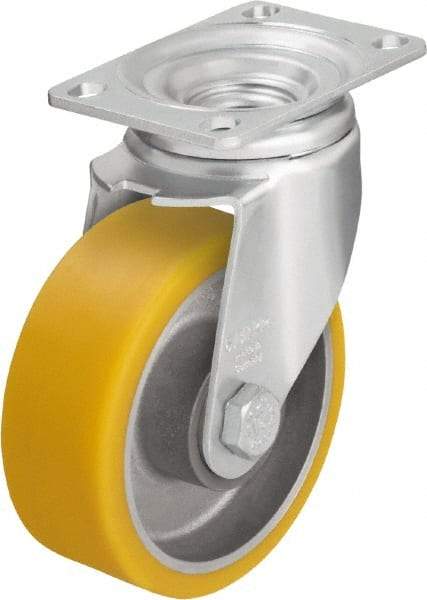 Blickle - 5" Diam x 1-9/16" Wide x 6-1/8" OAH Top Plate Mount Swivel Caster - Polyurethane-Elastomer Blickle Softhane, 400 Lb Capacity, Ball Bearing, 3-5/8 x 2-1/2" Plate - Benchmark Tooling