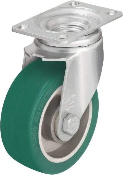 Blickle - 5" Diam x 1-9/16" Wide x 6-1/8" OAH Top Plate Mount Swivel Caster - Polyurethane-Elastomer Blickle Softhane, 400 Lb Capacity, Ball Bearing, 3-5/8 x 2-1/2" Plate - Benchmark Tooling