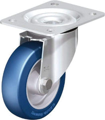 Blickle - 5" Diam x 1-37/64" Wide x 6-7/64" OAH Top Plate Mount Swivel Caster - Polyurethane-Elastomer Blickle Besthane, 770 Lb Capacity, Ball Bearing, 5-1/2 x 4-3/8" Plate - Benchmark Tooling