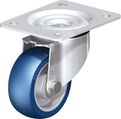 Blickle - 4" Diam x 1-37/64" Wide x 5-7/64" OAH Top Plate Mount Swivel Caster - Polyurethane-Elastomer Blickle Besthane, 660 Lb Capacity, Ball Bearing, 5-1/2 x 4-3/8" Plate - Benchmark Tooling