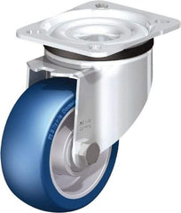 Blickle - 4" Diam x 1-37/64" Wide x 5-7/64" OAH Top Plate Mount Swivel Caster - Polyurethane-Elastomer Blickle Besthane, 660 Lb Capacity, Ball Bearing, 3-15/16 x 3-3/8" Plate - Benchmark Tooling