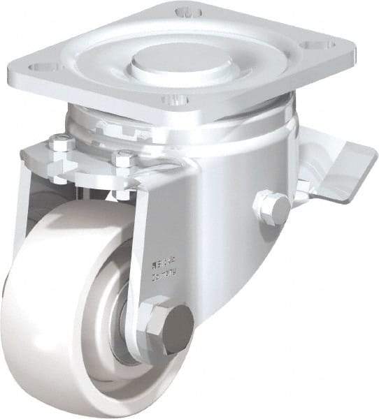 Blickle - 3" Diam x 1-1/4" Wide x 4-41/64" OAH Top Plate Mount Swivel Caster with Brake - Impact-Resistant Nylon, 660 Lb Capacity, Ball Bearing, 3-15/16 x 3-3/8" Plate - Benchmark Tooling