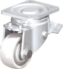 Blickle - 3" Diam x 1-1/4" Wide x 4-41/64" OAH Top Plate Mount Swivel Caster with Brake - Impact-Resistant Nylon, 660 Lb Capacity, Ball Bearing, 3-15/16 x 3-3/8" Plate - Benchmark Tooling