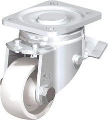 Blickle - 3" Diam x 1-1/4" Wide x 4-41/64" OAH Top Plate Mount Swivel Caster with Brake - Impact-Resistant Nylon, 660 Lb Capacity, Plain Bore Bearing, 3-15/16 x 3-3/8" Plate - Benchmark Tooling