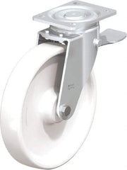 Blickle - 10" Diam x 1-31/32" Wide x 11-39/64" OAH Top Plate Mount Swivel Caster with Brake - Impact-Resistant Nylon, 1,980 Lb Capacity, Plain Bore Bearing, 5-1/2 x 4-3/8" Plate - Benchmark Tooling