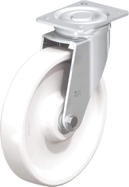 Blickle - 10" Diam x 1-31/32" Wide x 11-39/64" OAH Top Plate Mount Swivel Caster - Impact-Resistant Nylon, 1,980 Lb Capacity, Ball Bearing, 5-1/2 x 4-3/8" Plate - Benchmark Tooling