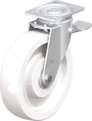 Blickle - 10" Diam x 2-9/16" Wide x 11-39/64" OAH Top Plate Mount Swivel Caster with Brake - Impact-Resistant Nylon, 1,980 Lb Capacity, Ball Bearing, 5-1/2 x 4-3/8" Plate - Benchmark Tooling