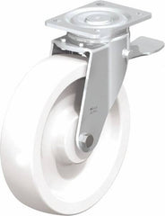 Blickle - 10" Diam x 2-9/16" Wide x 11-39/64" OAH Top Plate Mount Swivel Caster with Brake - Impact-Resistant Nylon, 1,980 Lb Capacity, Plain Bore Bearing, 5-1/2 x 4-3/8" Plate - Benchmark Tooling